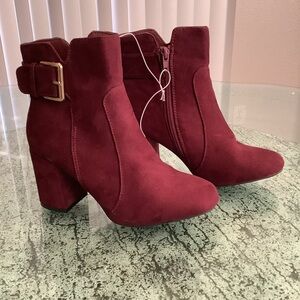 Women's Burgundy Suede Ankle Boots